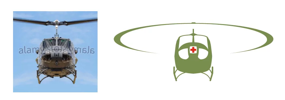 Bac Si Controls — the reference photograph beside the finished helicopter illustration