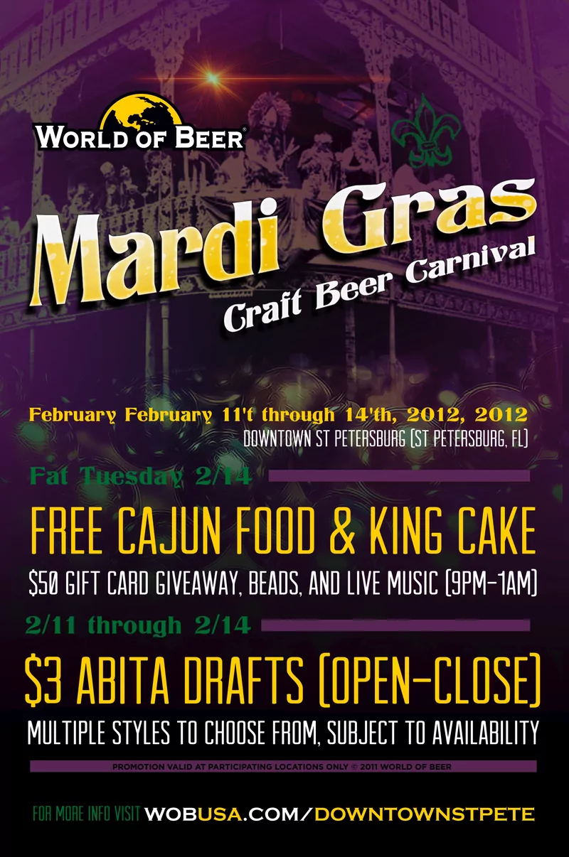 World of Beer — Mardi Gras event poster