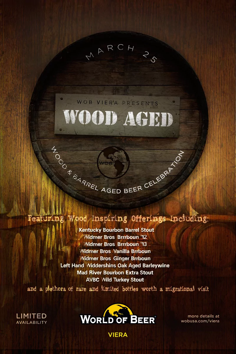 World of Beer — wooden aged beer event poster